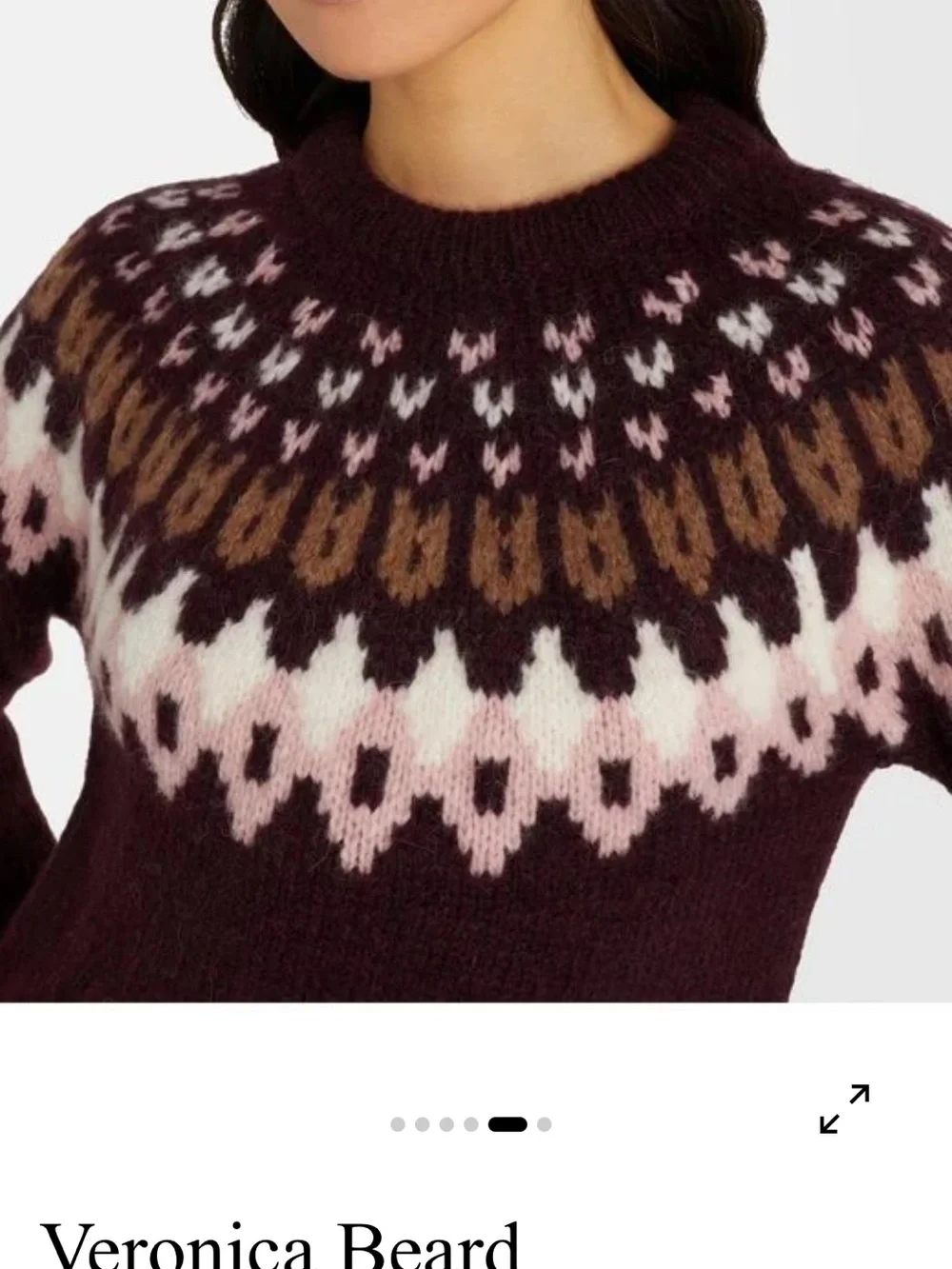 Veronica Beard Anne Fair Isle Alpaca Wool Blend Sweater in Raisin Multi Size XS - Picture 5 of 12